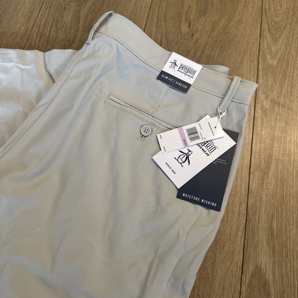 Original Penguin Men's Slim Fit Stretch Pant Agate Gray Khaki Size 38x30 NEW‎